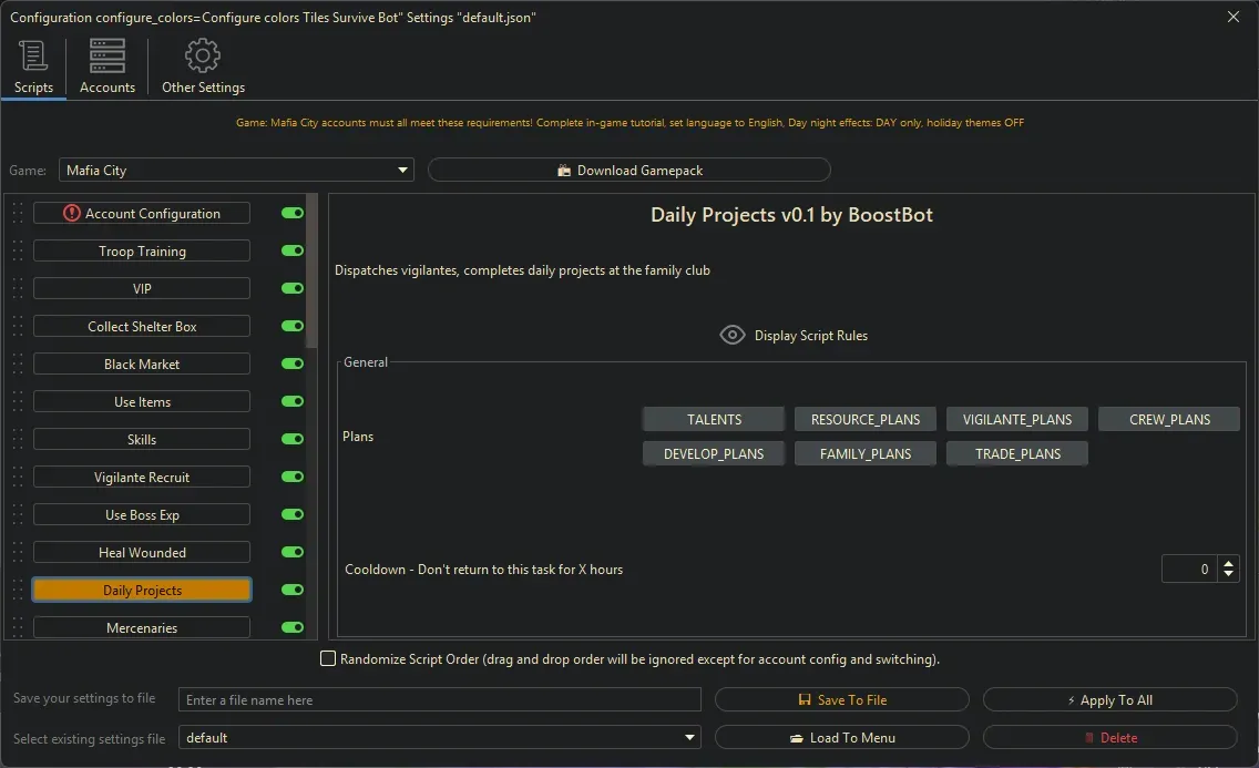 Mafia City Bot - Daily Projects