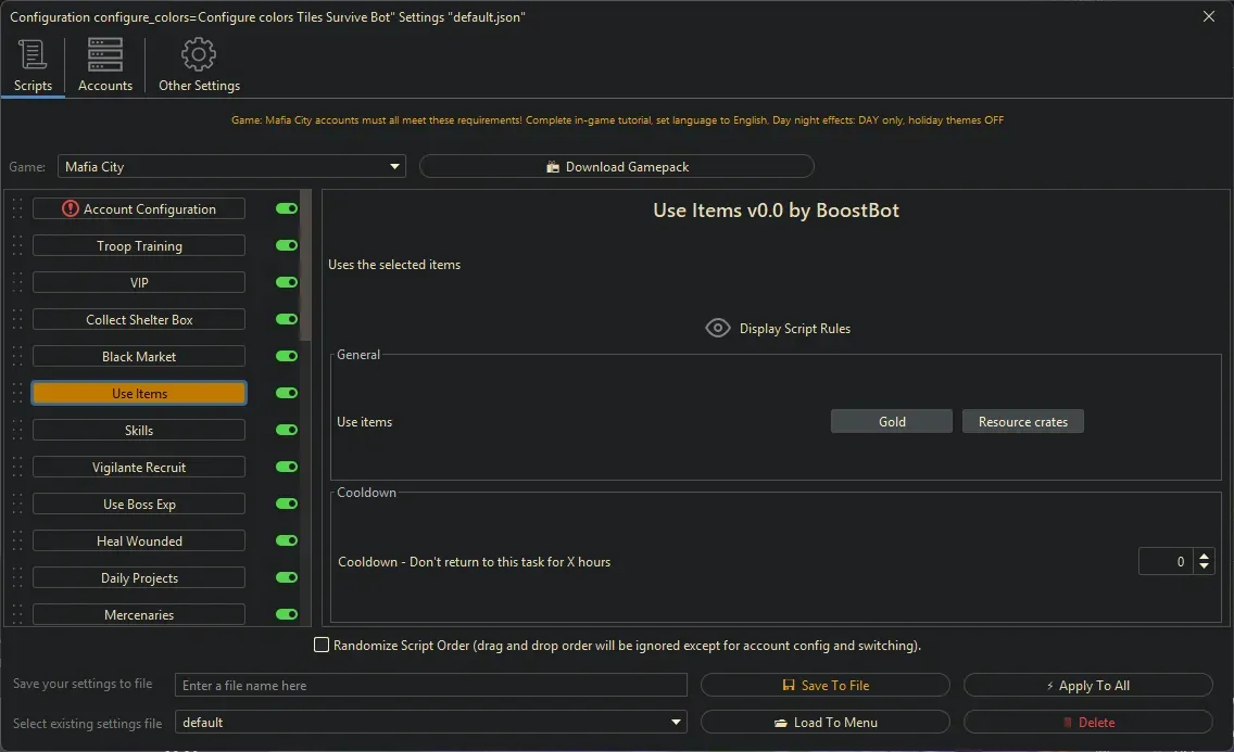 Mafia City Bot - Use Items