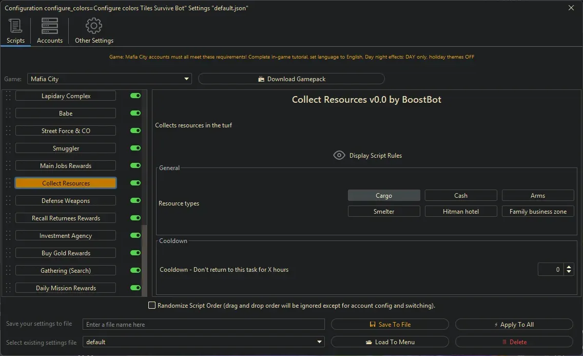 Mafia City Bot - Collect Resources