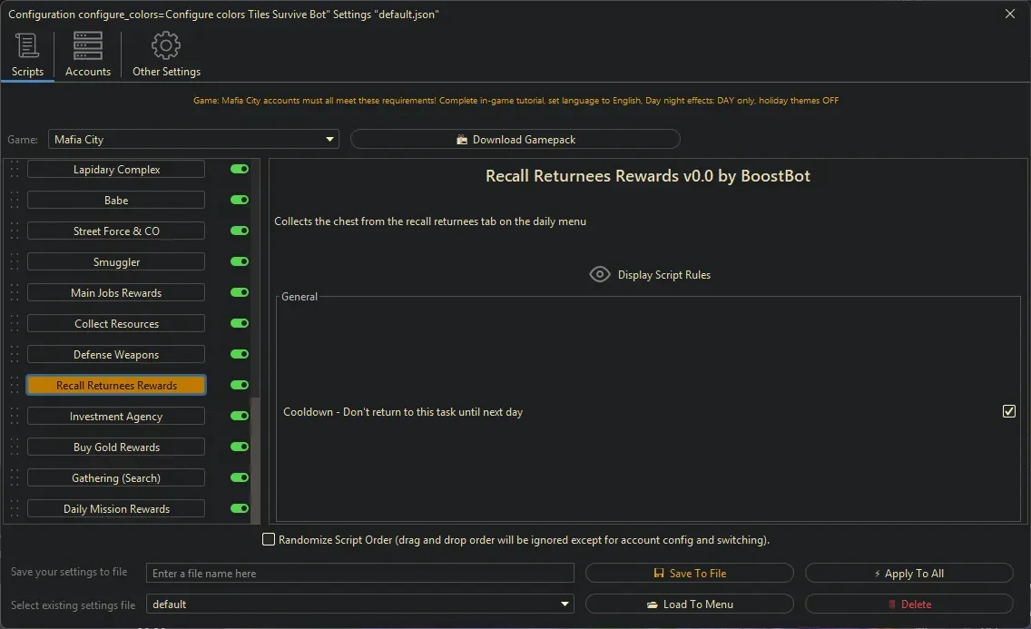 Mafia City Bot - Recall Returnees Rewards