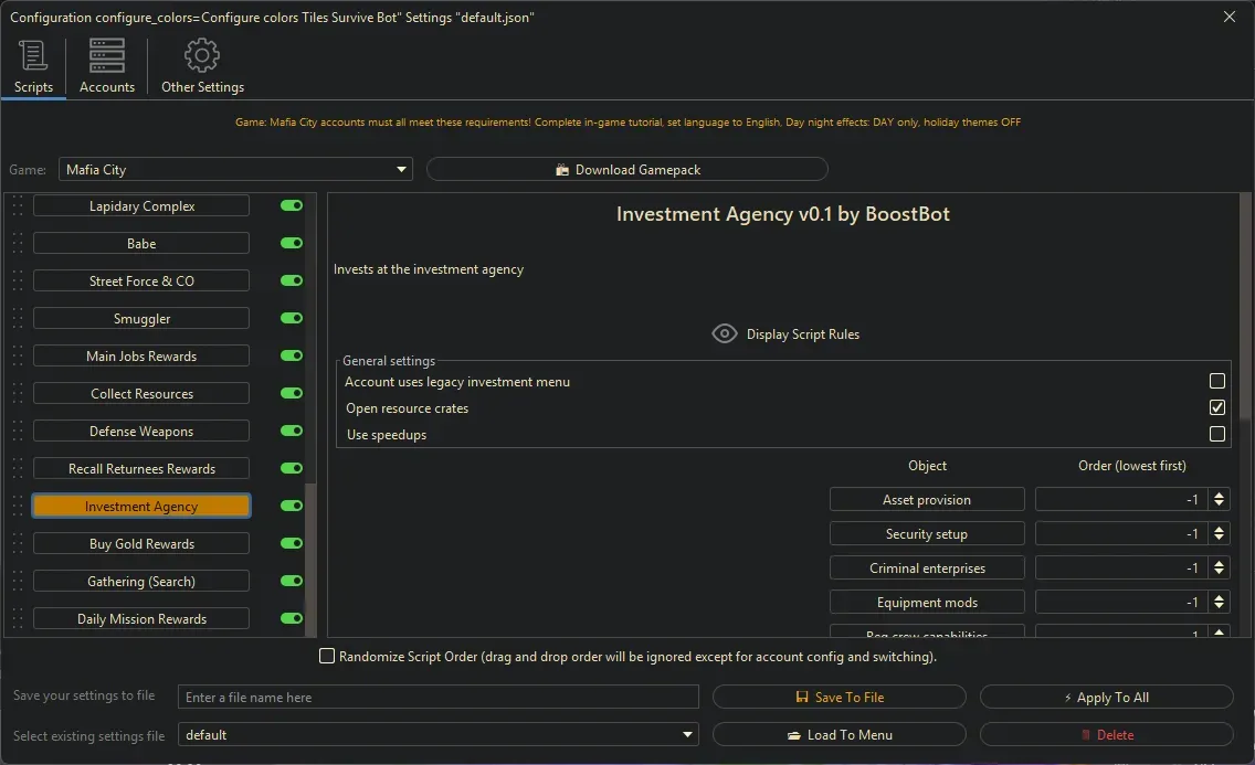 Mafia City Bot - Investment Agency