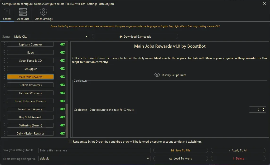 Mafia City Bot - Main Jobs Rewards